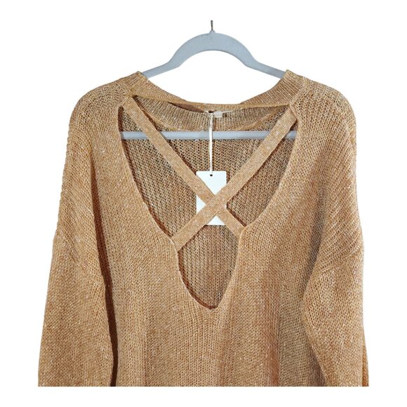 NWT La Miel Open Knit Drop Shoulder Cross-back Sweater in Orange Women's S/M - Picture 5 of 6